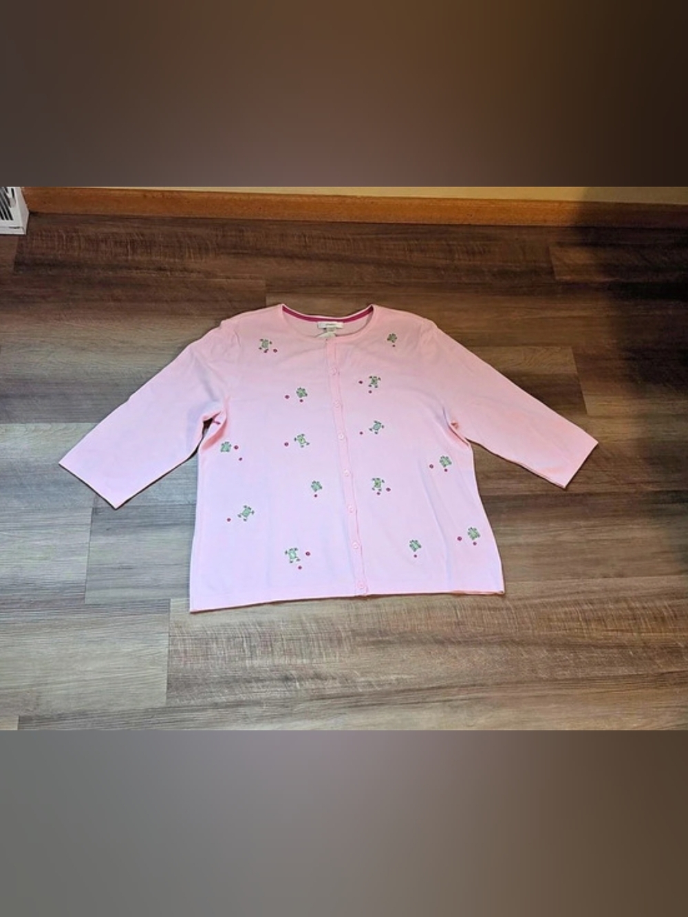CJ Banks Baby Pink Button Up Sweater Cardigan With Embroidered Frogs Size 1X